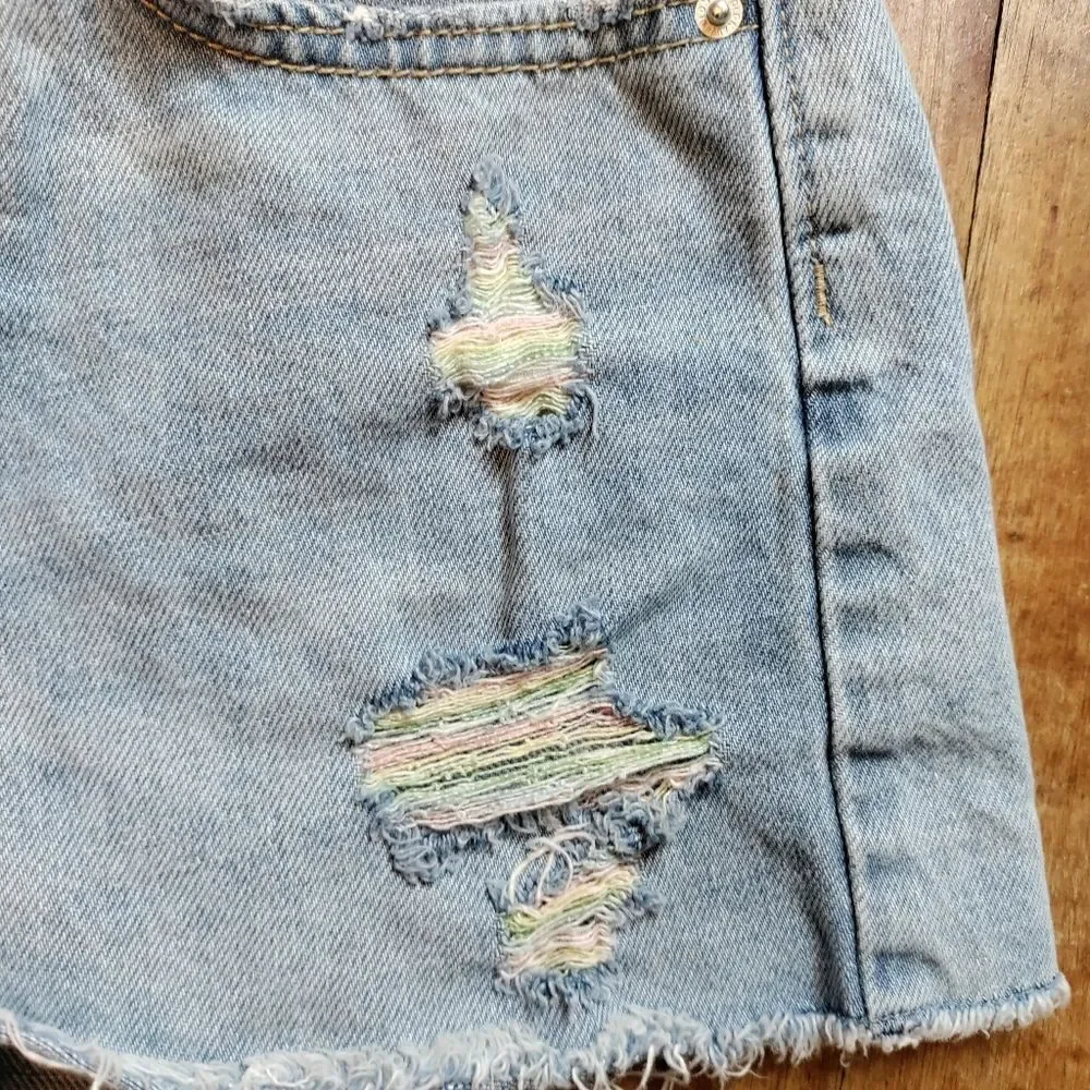 Old Navy shorts size 10 girls denim high rise distressed rainbow summer